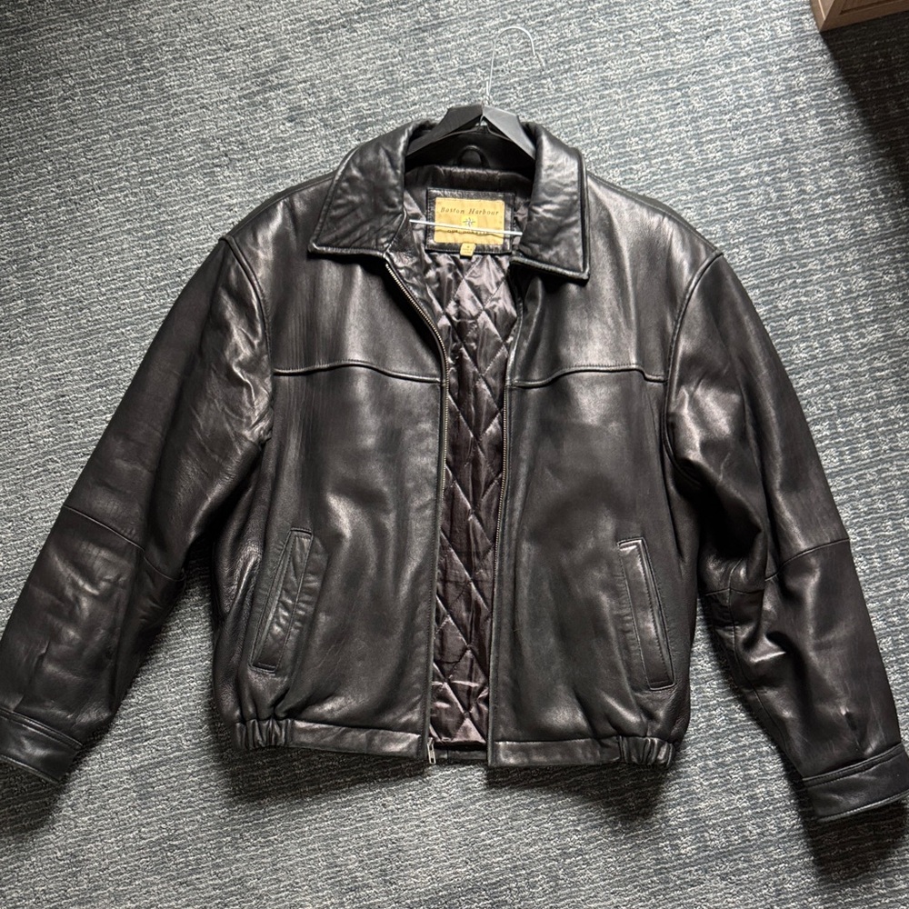 Classic Black Leather Bomber Jacket